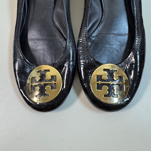 Tory Burch Black Leather Patent Reva Ballet Flats Size 8 - Picture 2 of 7